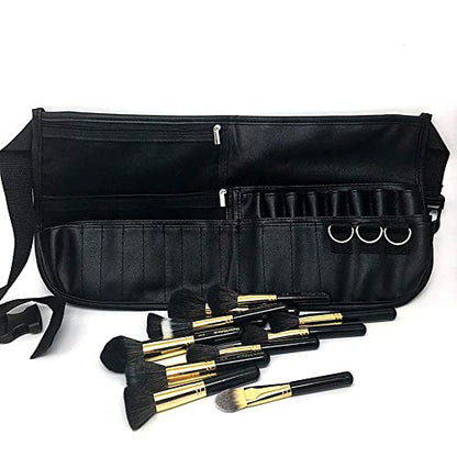 MSQ Makeup Brush Bag with Belt Multi Pocket Foldable Apron Pack Cosmetic Brush Pouch Holder Organizer with Adjustable Artist Belt Strap Best for Artist/Fashion Stylist(without brush)