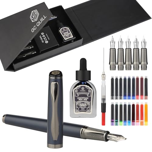 Calligraphy Fountain Pen Set - Includes 5 Nibs, Ink Bottle, Ink Refill Converter and 18 Cartridges, Fancy Pen for Women Men Gift - MU-25