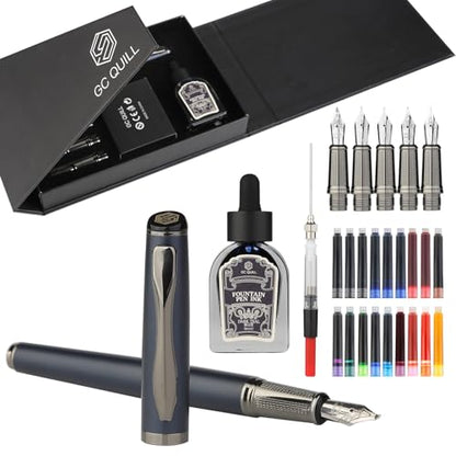 Calligraphy Fountain Pen Set - Includes 5 Nibs, Ink Bottle, Ink Refill Converter and 18 Cartridges, Fancy Pen for Women Men Gift - MU-25