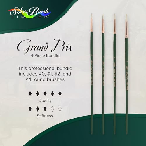 Silver Brush Limited Grand Prix Small Rounds Oil Paintbrush Set, 4pc | Sizes 0, 1, 2, 4, Long Handle, Stiff Flagged Hog Bristle, Superb Paint Absorbency, Well-Balanced, Lightly Textured Strokes - color: Small Long Handle Rounds