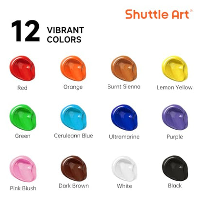Shuttle Art Outdoor Acrylic Paint Set, 12 Colors Waterproof Paint, 8.45oz/250ml Large Bottles, Rich Pigmented Bulk Painting Supplies for Artists, Beginners on Rocks, Wood, Wall, Crafts, Garden Statues | Highly pigmented, non-toxic acrylic paints in bottle