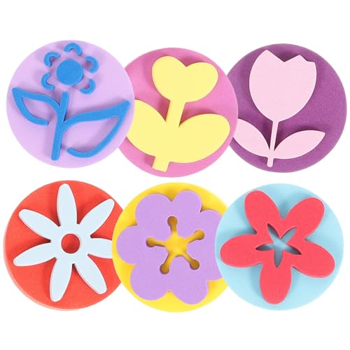 NUOBESTY 6 Pack EVA Sponge Painting Stampers, Flower Shapes for Kids - size: 6.00X6.00X2.50CM