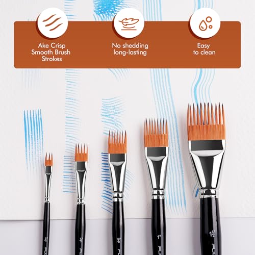 Fuumuui Grainer Brush Set–5pcs Professional Flat Comb Brushes for Unique Texture Painting Perfect for Artists Acrylic, Watercolor and Oil - style: Flat
