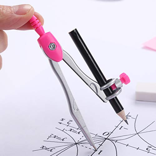 Vobou 10 pcs Math Geometry Set Student Supplies,Compass Kit Set (Pink） | Shatterproof Storage Box,Rulers,Protractor,Compass,Eraser,Pencil Sharpener,Lead Refills,Pencil,for School and Drawing - color: Red