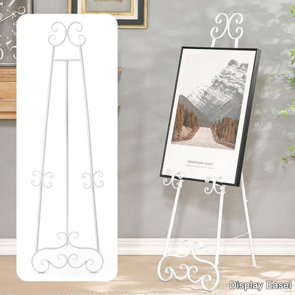 56" H White Metal Floor Standing Display Easel with Chain Support