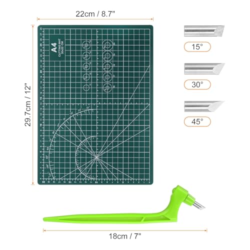 HARFINGTON Craft Cutting Tools 15/30/45 Degree Blades 360 Degree Rotating Blade Stainless Steel Cutter Pen Knife with Mat for DIY Crafts Stencils Scrapbooks, Green - color: Green