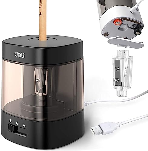 Electric Pencil Sharpener,5000 Times for Blade,Interchangeable Blade,3 Years Warranty,Battery/2A USB Powered,Suitable for 6-8mm,Extra Free Blades, for Home, Office, School (Black) - color: Black
