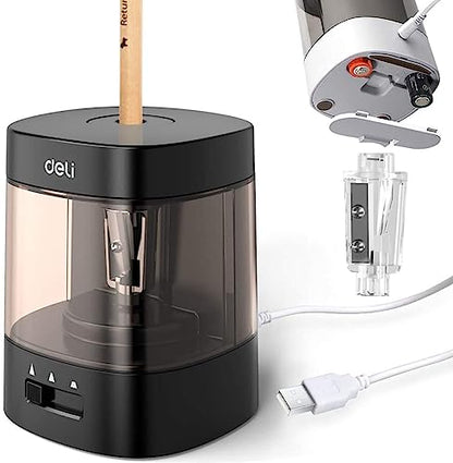 Electric Pencil Sharpener,5000 Times for Blade,Interchangeable Blade,3 Years Warranty,Battery/2A USB Powered,Suitable for 6-8mm,Extra Free Blades, for Home, Office, School (Black) - color: Black
