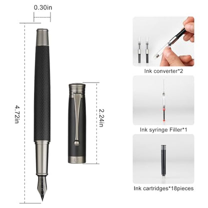 Fountain Pen Set - Fine & Medium Nibs, Includes 18 Ink Cartridges, Ink Refill Converter & Syringe Filler, Gift for Writing, Journaling & Calligraphy MU-13
