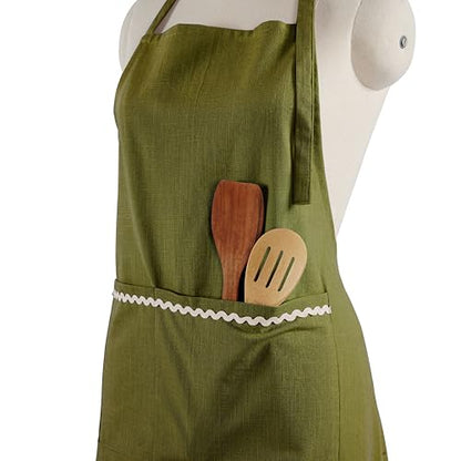FINGERCRAFT Apron, Dual Pocket, Adjustable Tie, Multipurpose Washable Bib Apron for Home, Kitchen, Chef and Professionals - color: Olive Green