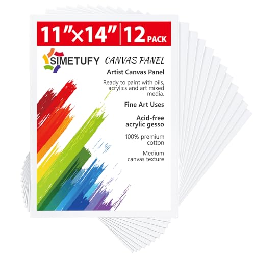 11 x 14 inch 12 Pack Painting Canvas Panels, Canvas Boards | Gesso Primed Acid-Free 100% Cotton for Acrylics Oil Watercolor Paints - size: 11"x14"
