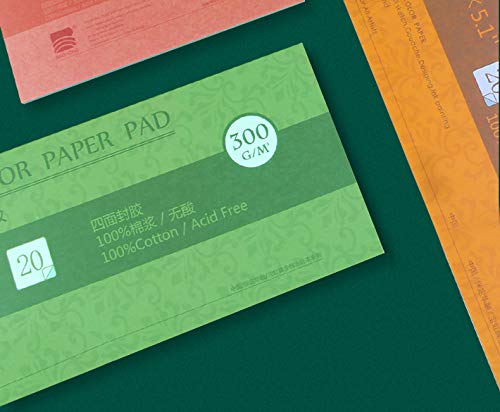 BAOHONG Academy Grade Watercolor Block, 100% Cotton, Acid-Free, 140LB/300GSM, Cold Press Textured, 20 Sheets per Block (Cold Press 7" X10.2“) - size: Cold Press 7" x 10.2"