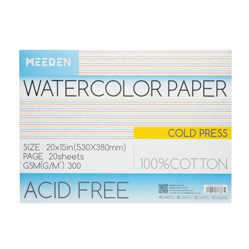 MEEDEN Cotton Watercolor Paper Block: 21" x 15" Cold Pressed of 20 Sheets | 140lb/300gsm 100% Cotton Watercolor Paper Pad, Acid-free Art Paper for Painting, Drawing, Watercolor, Gouache, Ink and More - color: Cold Press, size: 21×15"