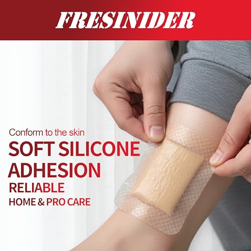 FRESINIDER Silicone Foam Dressing with Adhesive Border – Wound Dressing Bandage – Silicone Foam Pad – Pack of 5 – 5 x 5 Inches Large Waterproof Bandages – Self Adhesive Wound Care and Dressings - size: 5" x 5",5pack