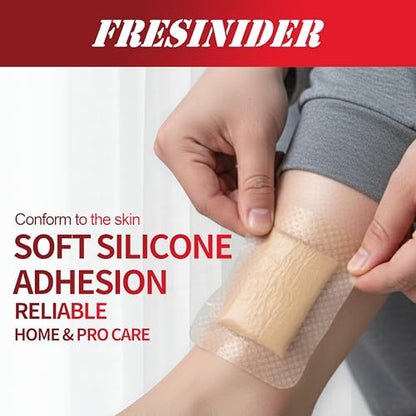FRESINIDER Silicone Foam Dressing with Adhesive Border – Wound Dressing Bandage – Silicone Foam Pad – Pack of 5 – 5 x 5 Inches Large Waterproof Bandages – Self Adhesive Wound Care and Dressings - size: 5" x 5",5pack