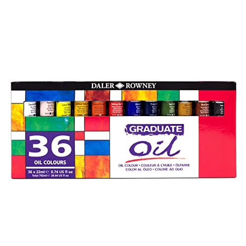 Daler Rowney Graduate 22ml Oil Paint Set, 36 Assorted Colours, High Lightfastness, Ideal for Student Artists & Hobbyists - size: 26.78 Fl Oz (Pack of 1)