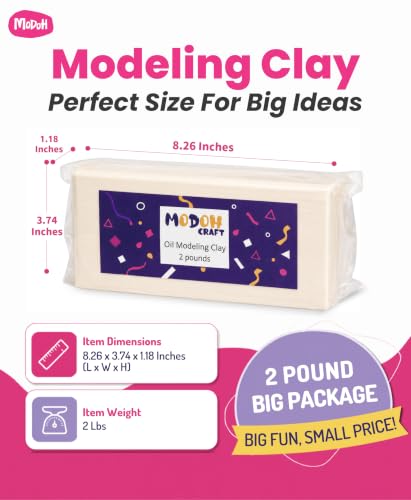 Reusable and Non-Drying Oil-Based Plasticine Modeling Clay | Professional non-toxic sulfur-free clay for artists, kids & adults. Reusable, no bake needed（Cream white 2lb） - color: Cream White, size: 2 lbs