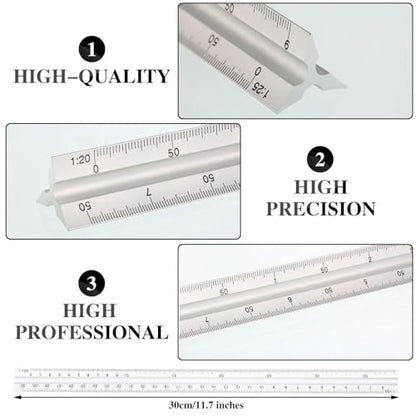 Zonon 10 Pcs Plastic Drawing Template Ruler Geometric Drawing 12 Inch Triangular Aluminum Architect Scale Measuring Templates Building Geometric Kit Plastic Ruler for Drafting (Classic,Clear) - color: Clear, style: Classic