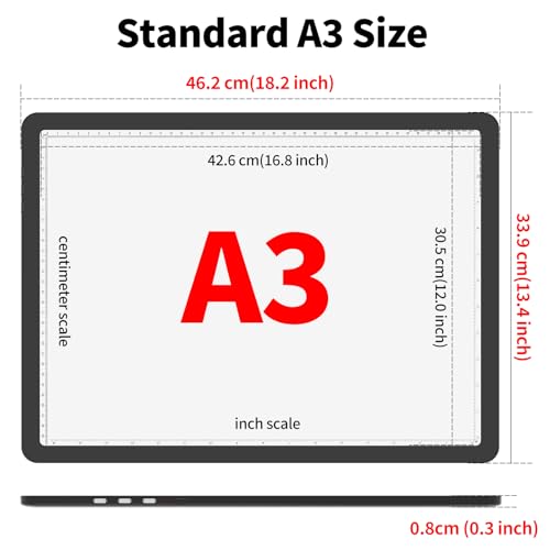 TOHETO A3 Light Board for Diamond Painting, Super Bright Magnetic Light Pad with Side Buttons, Lightbox for Tracing and Drawing, Corded Light Table for Sketching, Animation, Weeding Vinyl (Black) - color: Black, size: A3 without Bag