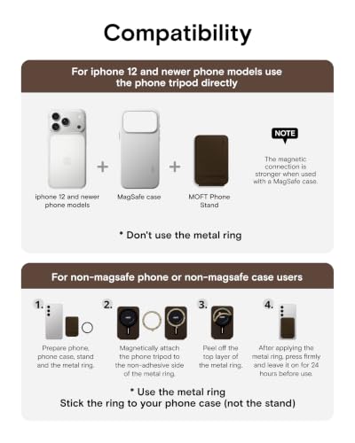 MOFT Phone Stand, Magnetic Phone Tripod Stand MOVAS-E-Coffee Leather & Angle Adjustment & Strong Magnets Tripod for iPhone 17/16/15/14/13/12 (Included Metal Ring)-Coffee - color: Coffee, size: Without Card Slot