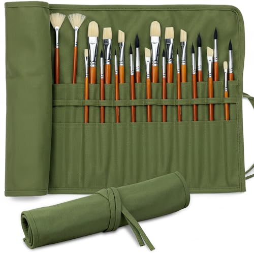 30-Slot Roll-Up Canvas Brush Holder, Army Green | Washable Paint Brush Case, Durable Canvas Organizer for Brushes & Art Supplies (Brushes not Included) - color: Green