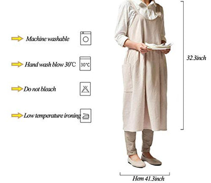 Women Girls Cross Back Apron Gardening Works Cotton Aprons Pinafore Dress - color: Beige