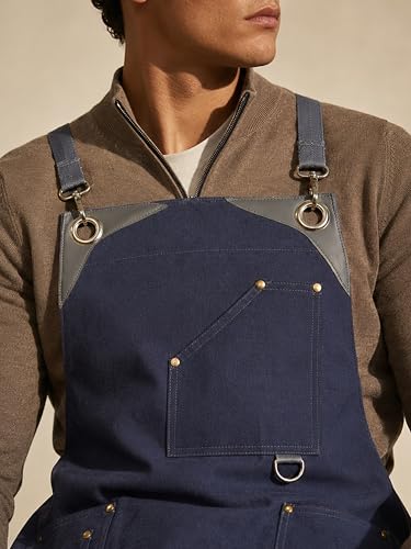 Professional Work Apron for Men & Women – 100% Cotton with waterproof Membrane, Cross Back Straps - color: Work Navy