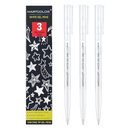 MARTCOLOR White Gel Pens, 1.0mm Extra Fine Opaque Archival Ink Pens, 3 Pack | Opaque Gel Ink Pen for Black Paper Drawing, Art Highlight, Illustration, Bullet Journaling, Card Making & DIY Projects - color: White
