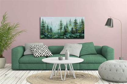 Alenoss Hand Painted 3D Abstract Oil Painting, Green Forest Wall Art | Landscape Textured Canvas Wall Art For Living Room Bedroom - color: AL-B101