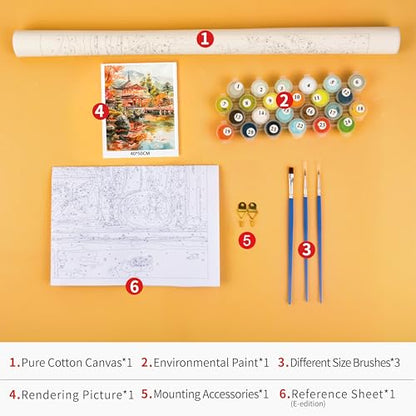 TUMOVO Adult Paint by Numbers Kit Traditional Japanese Landscape Art | Mountain & Temple Scene Art Painting with Acrylic Paints and Brushes, Proudly Display Your Creation as Wall Decor, 16x20 in - color: Landscape