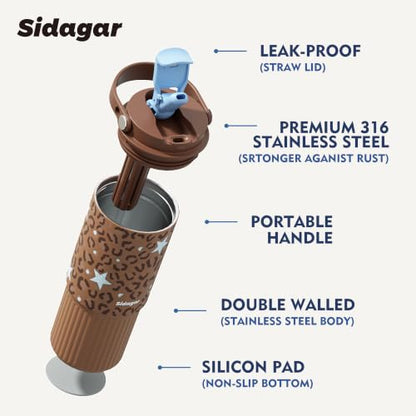 26 oz Insulated Stainless Steel Tumbler with Straw & Handle Black - color: Brown