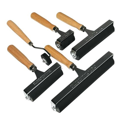 Soft Rubber Brayer – 45A Durometer Printmaking Roller, 6 Inch, for Gel Printing, Linocut & Block Printing, Heavy-Duty Steel Frame with Wood Handle - size: 6 in