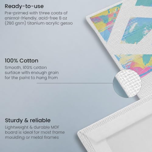 Arteza Paint Canvases for Painting, Pack of 14, 8 x 8 Inches, Square Blank Art Canvas Boards, 100% Cotton, 8 oz Gesso-Primed, Art Supplies for Adults and Teens, for Acrylic Pouring and Oil Painting - size: 8"x8"