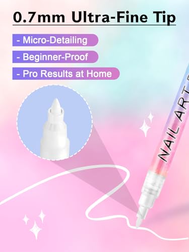 Kalolary 1PCS White Nail Art Pens 0.7mm Nail Polish Pens Quick Dry - color: White