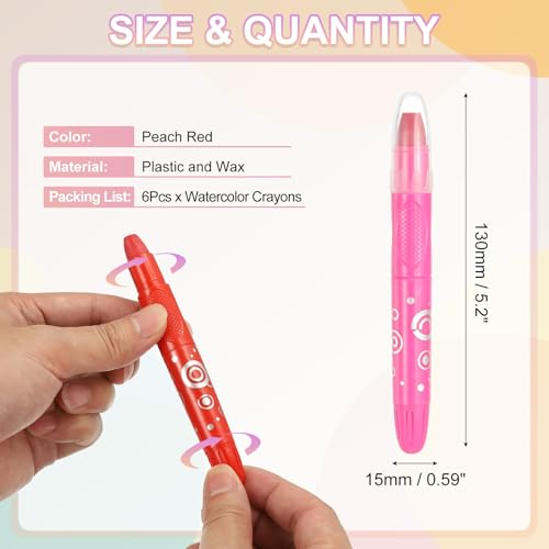 PATIKIL Watercolor Gel Crayon, 6Pcs Washable Twist Crayons for Coloring, Drawing, Painting, Peach Red (5.2x0.59) - color: Peach Red