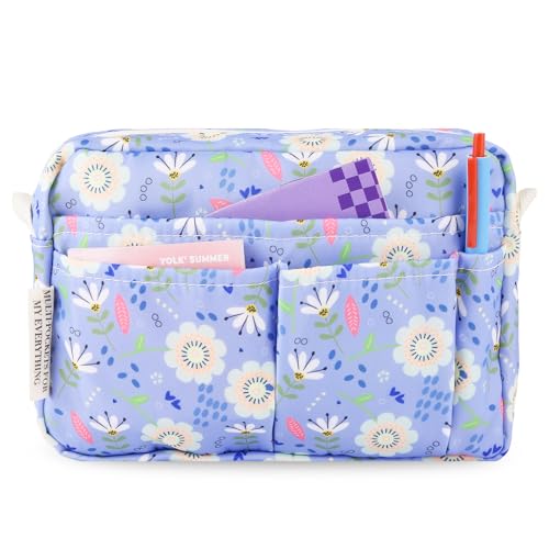 Multiple Pockets Portfolio Organizer with Zippered,Storage Pencil Pouch Bag - color: Purple Flowers