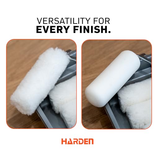 Harden Professional 4 inches 7-Piece Paint Roller Brush Set – Includes Foam & Polyester Acrylic Rollers, Silver Paint Trap, TPR Handle – Ideal for Smooth Finishes on All Paint Types