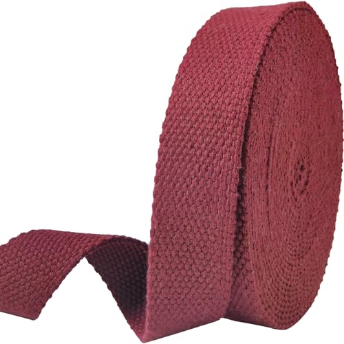 Heavy‑Duty Cotton Webbing Strap 1''x6yds Maroon for Bags | 2mm thick webbing for dog collars, backpack, bag handles, apron straps, slings, sewing repairs & DIY craft projects. - color: Maroon