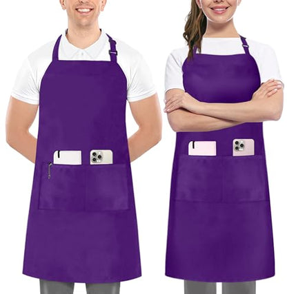 Utopia Kitchen 2 Pack Bib Apron, Adjustable with 2 Pockets, Water and Oil Resistant, Cooking Kitchen Chef Apron for Women Men - color: Purple