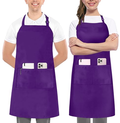 Utopia Kitchen 2 Pack Bib Apron, Adjustable with 2 Pockets, Water and Oil Resistant, Cooking Kitchen Chef Apron for Women Men - color: Purple