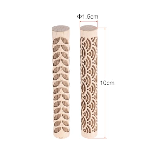 HARFINGTON 2pcs Wood Clay Roller 4"Water Wave Leaf Pattern Rolling Pins Pottery Tools Wood Grain Texture Rollers for Clay Baking Dough Playdough DIY - style: Water Wave + Leaf