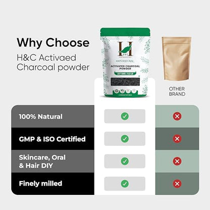 H&C Herbal Ingredients Expert Activated Charcoal Powder 227 gm / 0.5 lb |for Teeth Whitening & Face Mask | Supports Clear Skin by Removing Impurities & Excess Oil