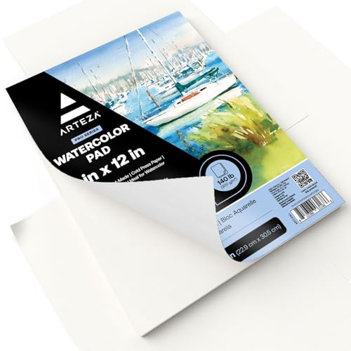 ARTEZA Watercolor Paper, 14 Sheets, 9x12 Inches Water Color Paper, 140lb/300gsm, 100% Cotton, Cold Press, Acid Free Art Paper - style: 14 Sheets (Cold-Pressed)