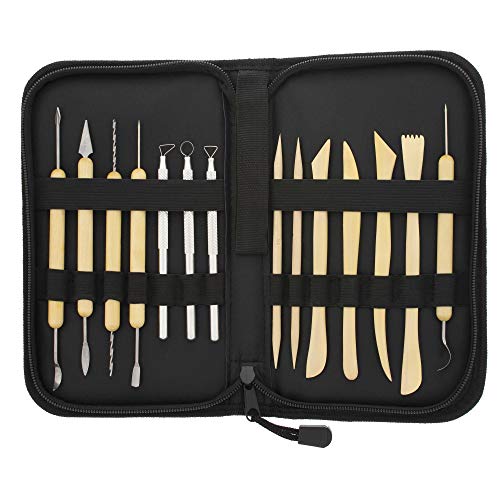 U.S. Art Supply Pottery & Clay Tools Set (14-Piece) - Includes Pottery Tools, Canvas Case for Sculpting, Ceramics, and Easy Storage & Transport - size: 14-Piece with Nylon Case