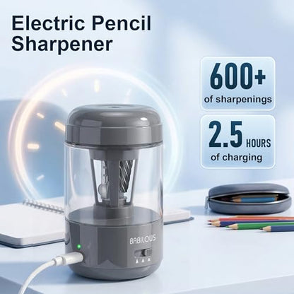BABILOUS Electric Pencil Sharpener, Rechargeable Auto Feed & Auto Eject - color: Grey