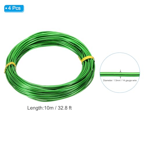 PATIKIL Aluminum Craft Wire, 10m/32.8ft, 1.5mm/14 Gauge, 4pcs, Green - color: Green, size: 1.5mm x 32.8ft