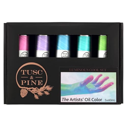 Tusc & Pine Artist Oil Paint - Cool Luminous Set of 5 Assorted Colors, 40 ml each, Non-Yellowing, Rich & Creamy Consistency, Maximum Pigment Load, Small Batch Milled Oil Paints, Made in the USA - color: Cool Luminous, size: 6.75 Fl Oz (Pack of 1)
