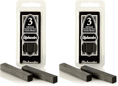 Derwent Alphacolor Soft Pastels, Charcoal, 3 Pastels per Pack (105C) (Pack of 2) - size: 3 Count (Pack of 2)