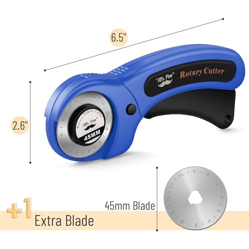 Mr. Pen- Rotary Cutter for Fabric with 1 Extra Blade, 45mm | Fabric Cutter Wheel, Fabric Rotary Cutter, Rotary Fabric Cutter, Sewing Rotary Cutter, Rotary Cutting Tool, Blue/Black - color: Blue