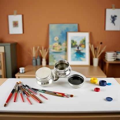 1PC Stainless Steel Oil Painting Palette Cup with Lid and Clip 2 Dipper Large Mouth Oil Paint Pot Container Leakproof Oil Paint Container Cup Turpentine Solvent Tins for Drawing Art Suppllies